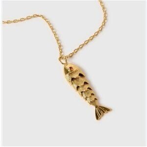 New! Anthropologie Annie Lu Gold Plated Fish Charm Necklace NWOT